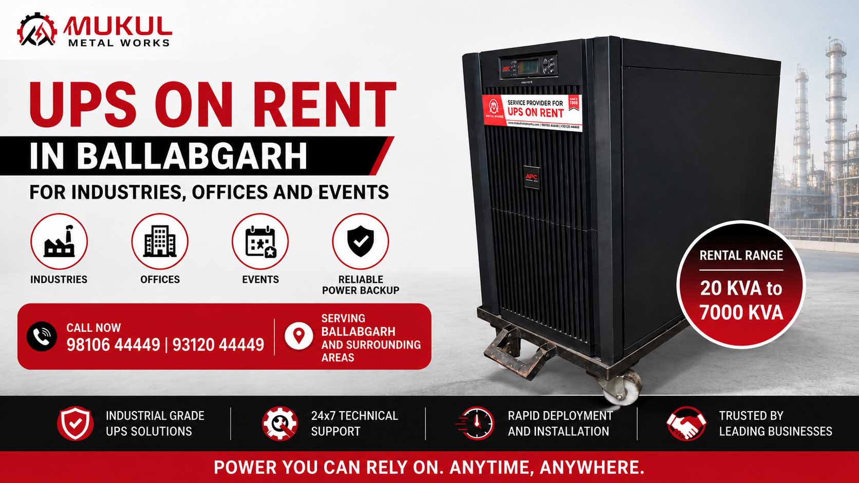 UPS on Rent in Ballabgarh for Industries, Offices and Events