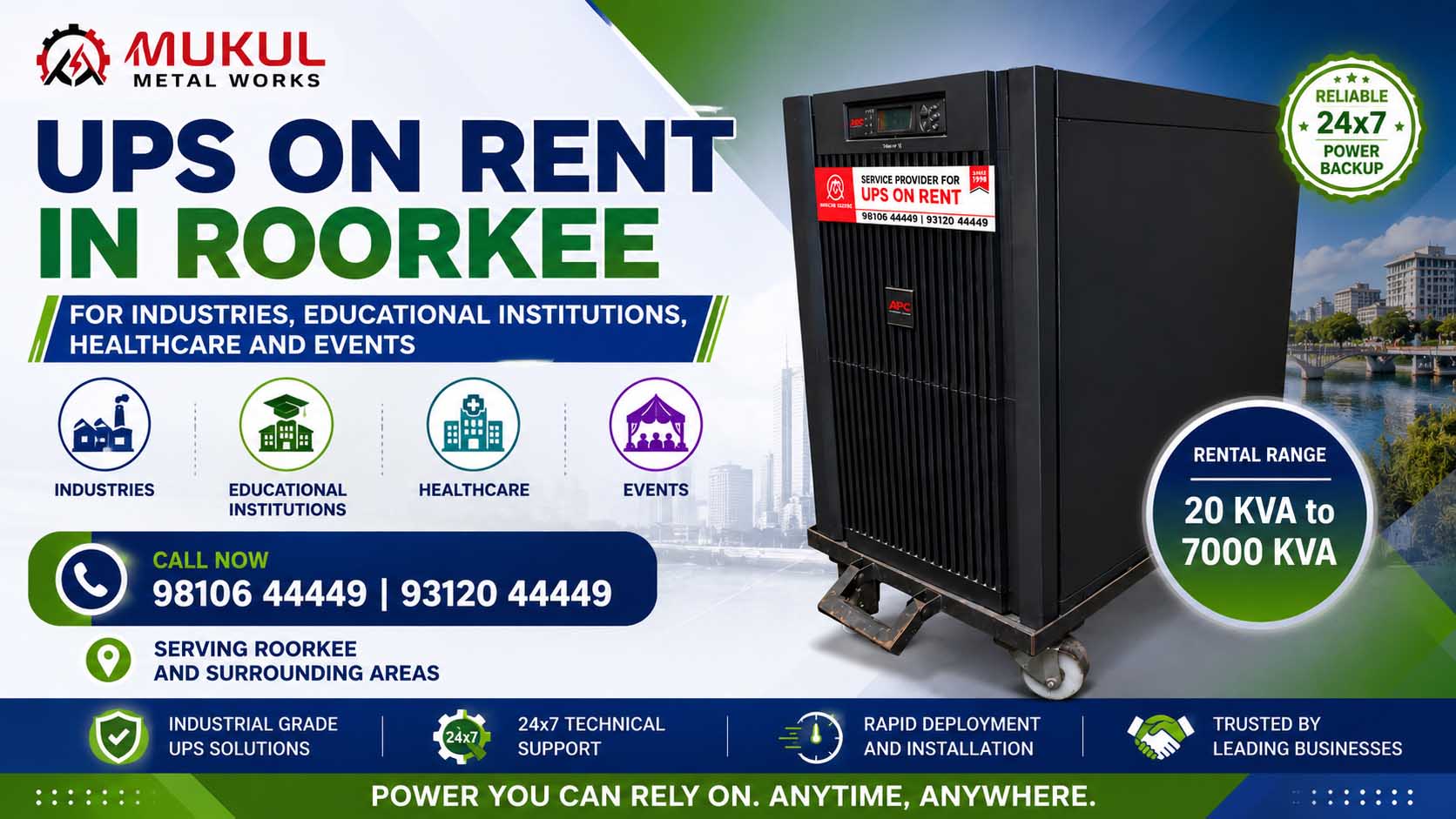 UPS on Rent in Roorkee for Industries, Educational Institutions, Healthcare and Events