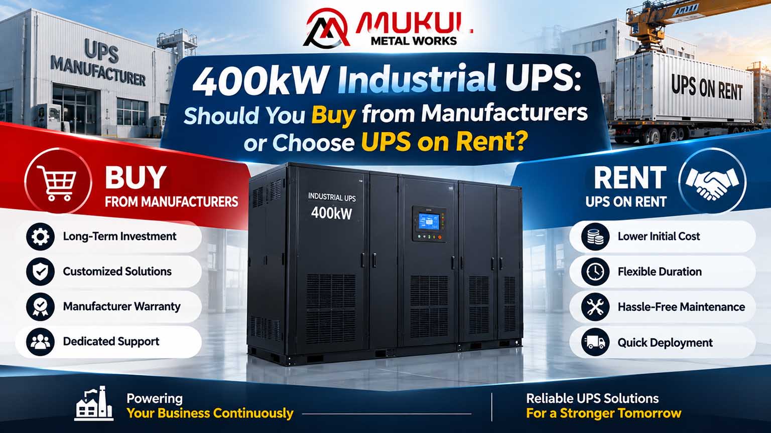 400kW Industrial UPS: Should You Buy from Manufacturers or Choose UPS on Rent?
